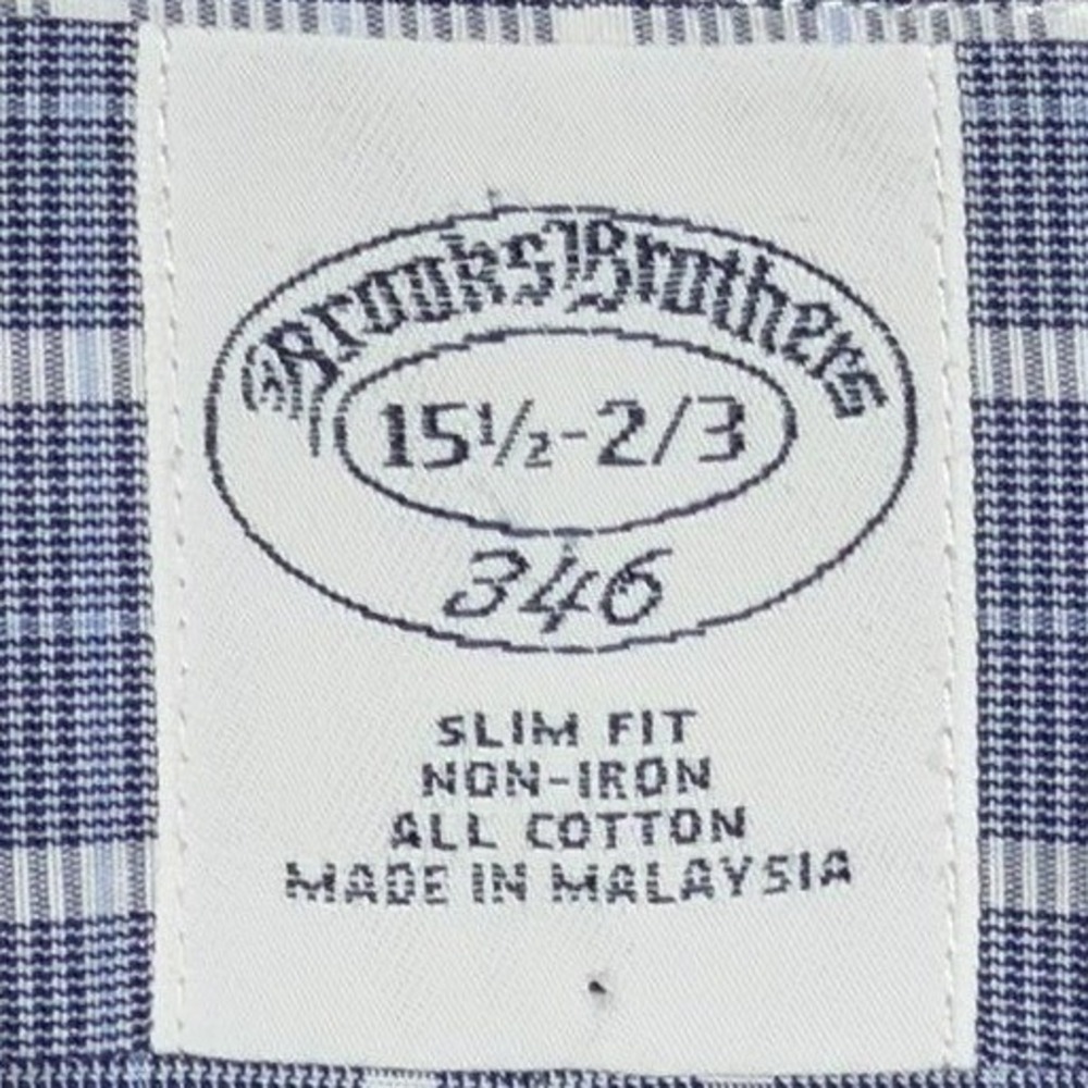Brooks Brothers Dress Shirt 346 Non-Iron Slim Fit Blue Plaid Check Size 15 1/2 - Picture 5 of 8
